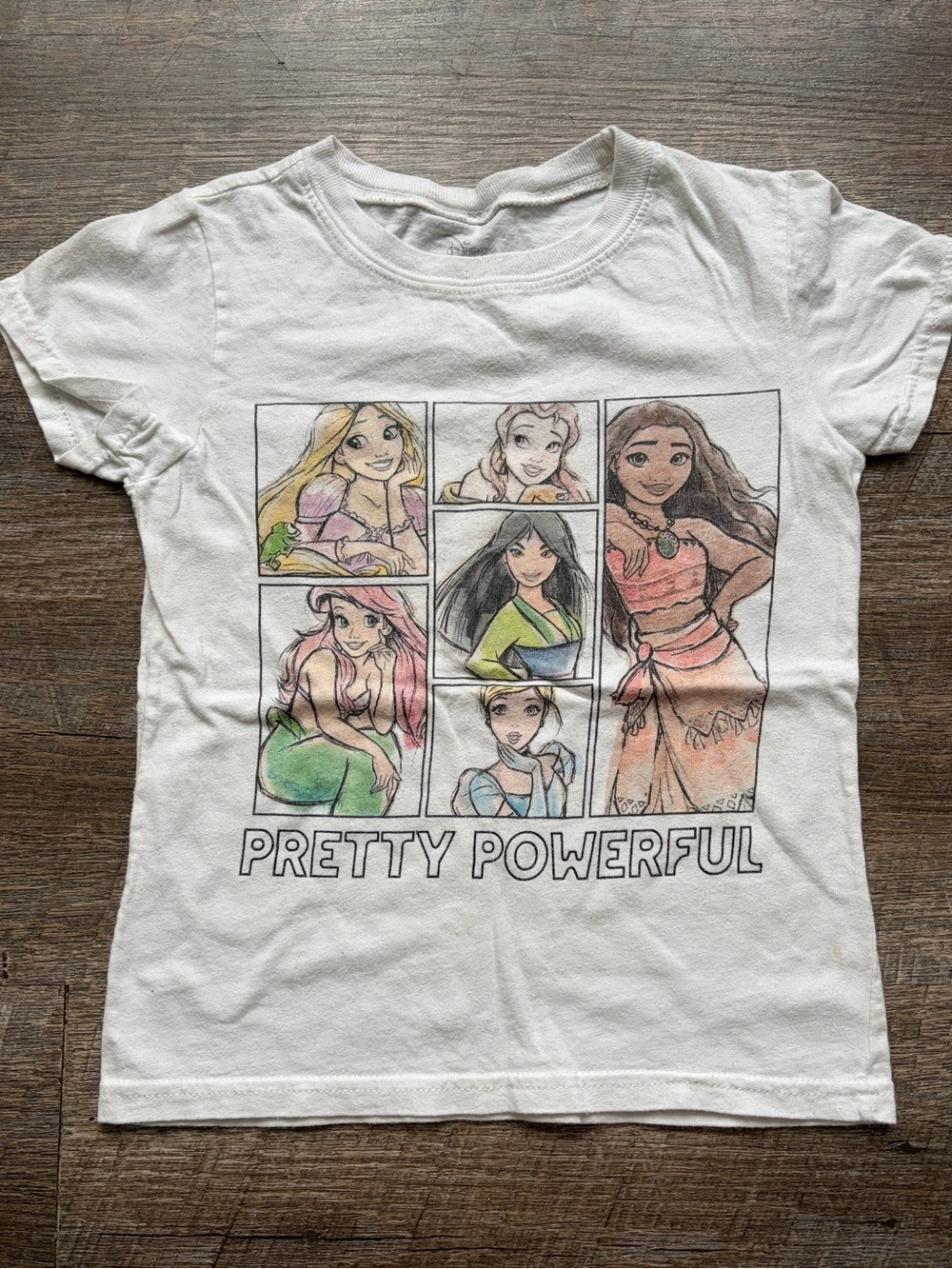 Disney White Girls Tee with Multicolor Princess Panels